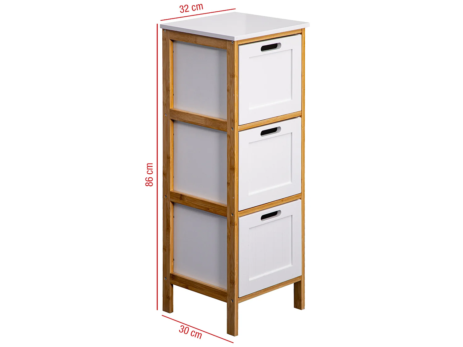 Commode de salle de bains 3 Tiroirs Mdf Bois Blanc Bambu