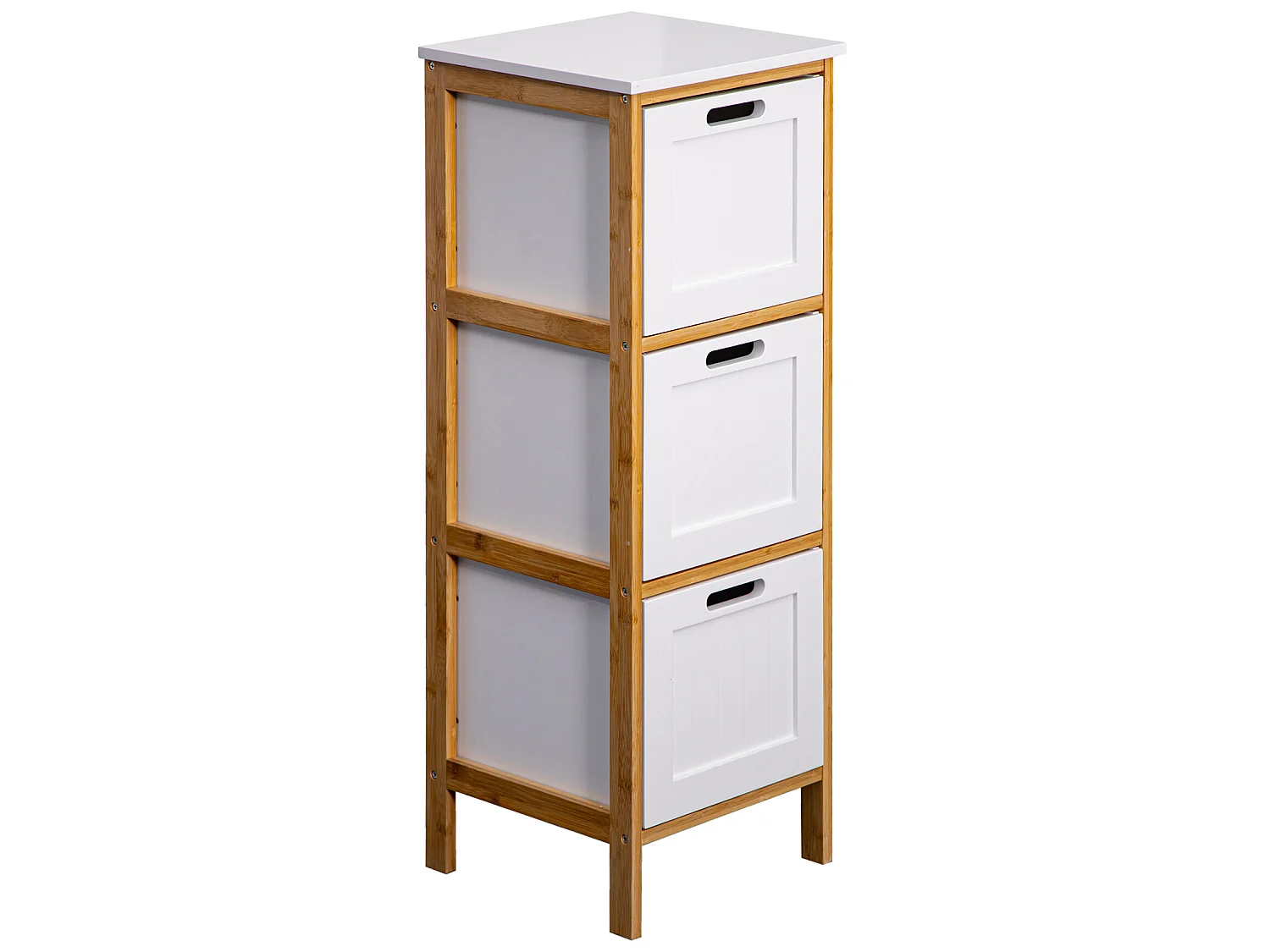 Commode de salle de bains 3 Tiroirs Mdf Bois Blanc Bambu