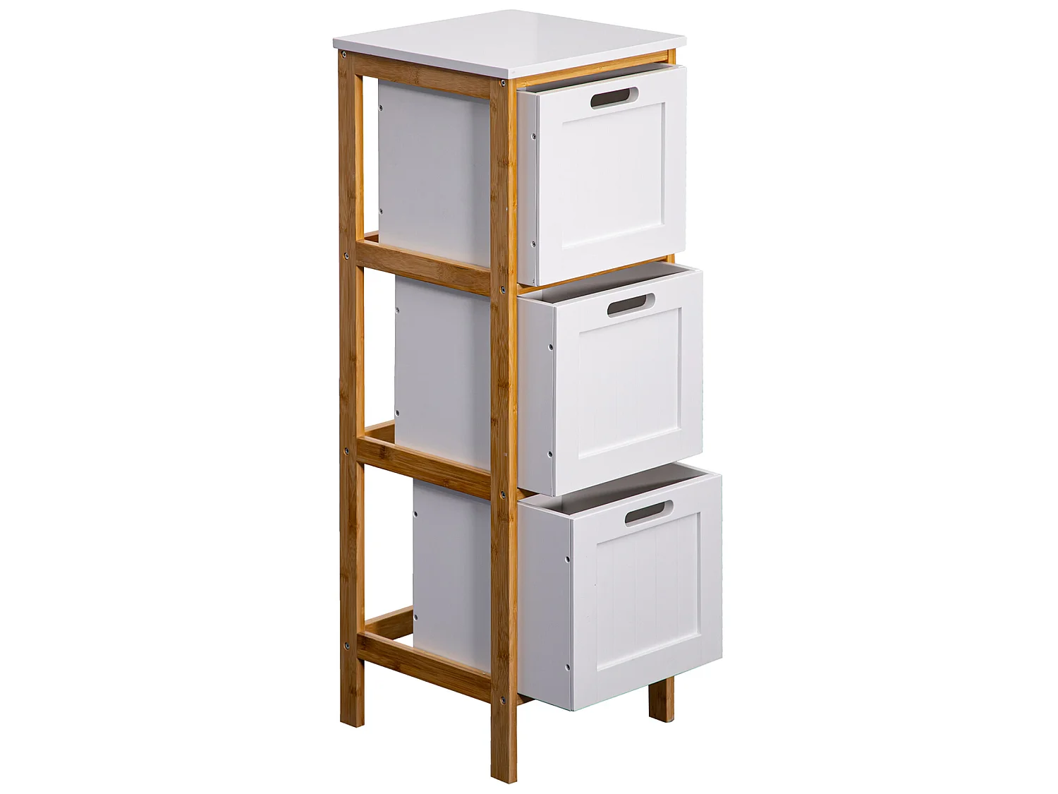 Commode de salle de bains 3 Tiroirs Mdf Bois Blanc Bambu