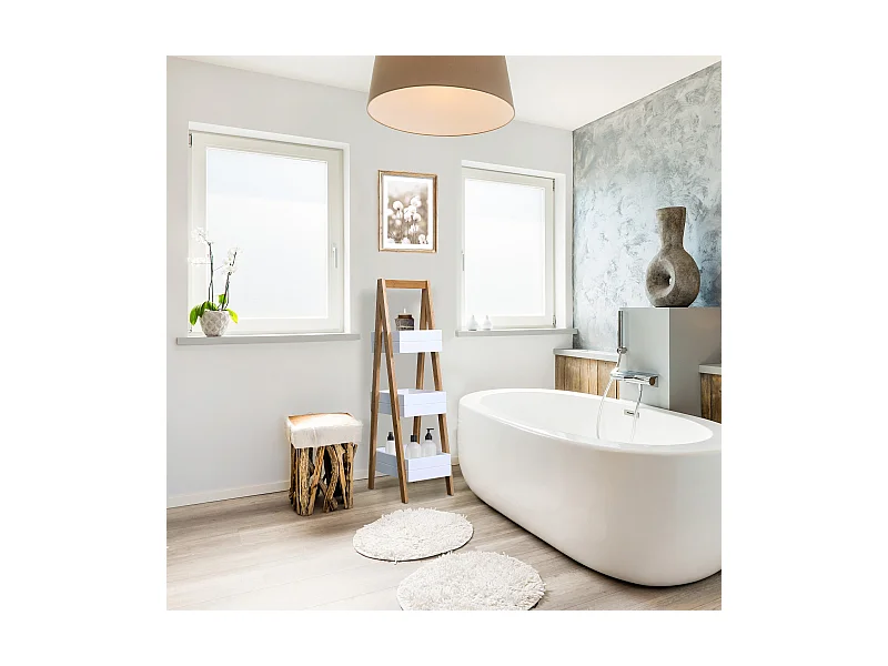 Étagère de salle de bain en Echelle 3 Etagères Mdf Bambu Blanc Brun