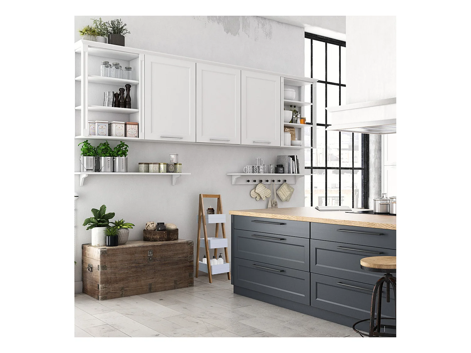 Étagère de salle de bain en Echelle 3 Etagères Mdf Bambu Blanc Brun