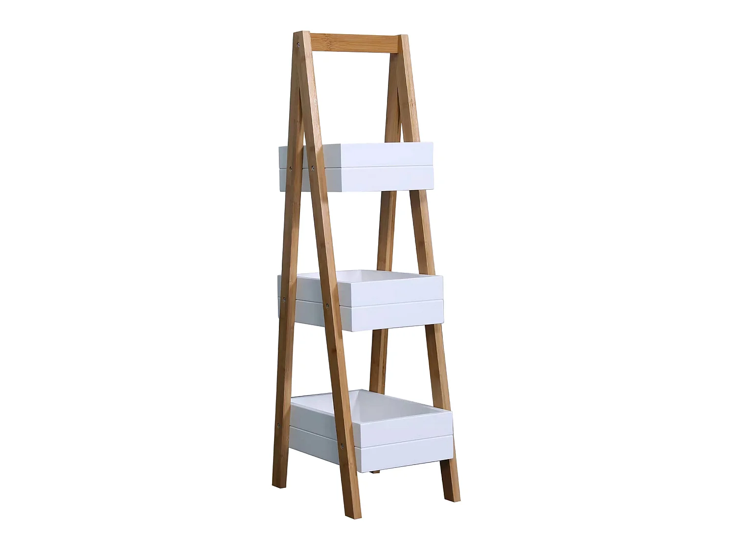Étagère de salle de bain en Echelle 3 Etagères Mdf Bambu Blanc Brun