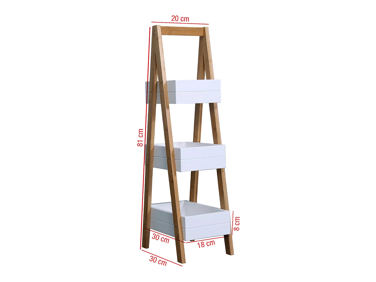 Étagère de salle de bain en Echelle 3 Etagères Mdf Bambu Blanc Brun