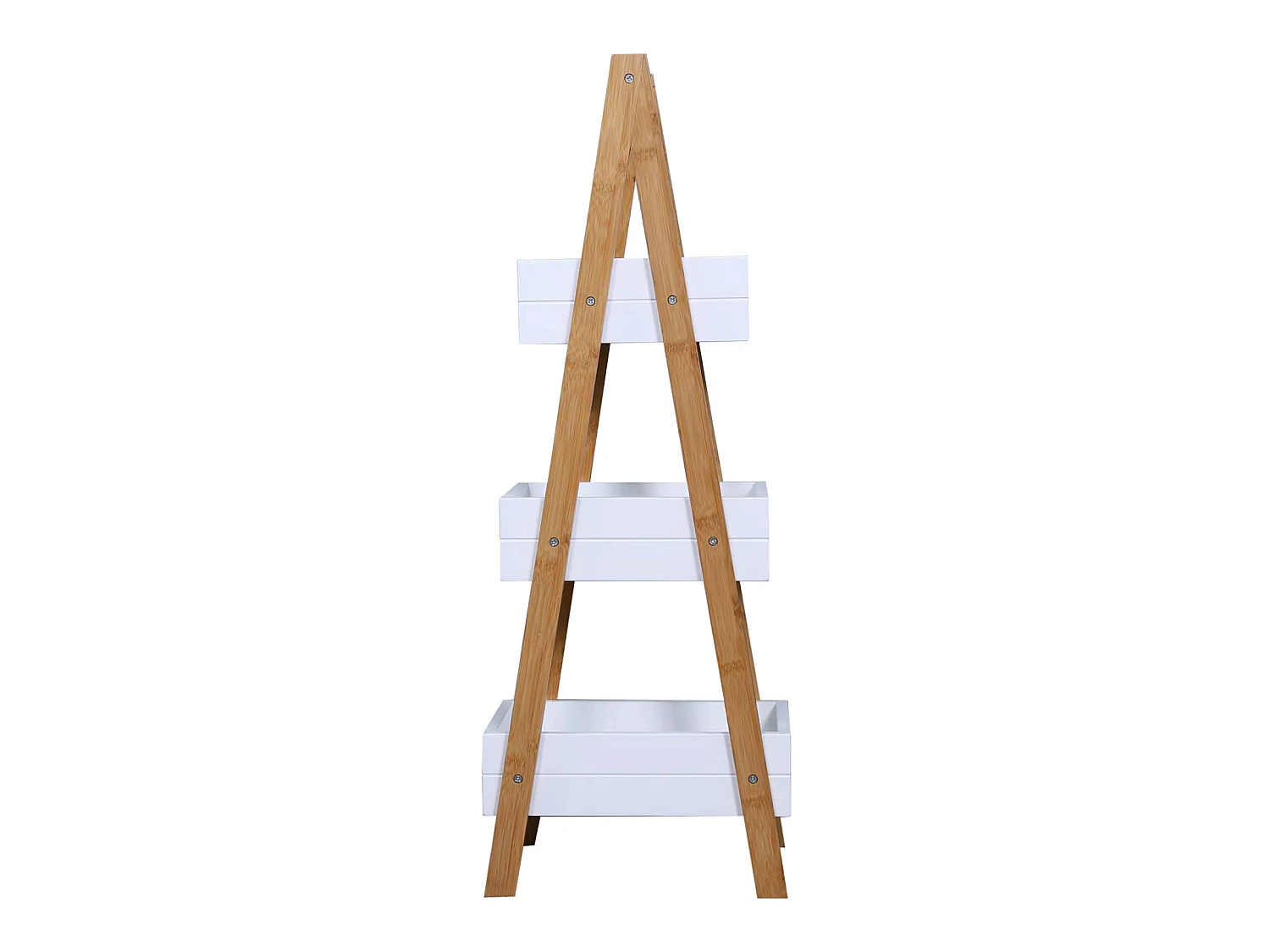 Étagère de salle de bain en Echelle 3 Etagères Mdf Bambu Blanc Brun