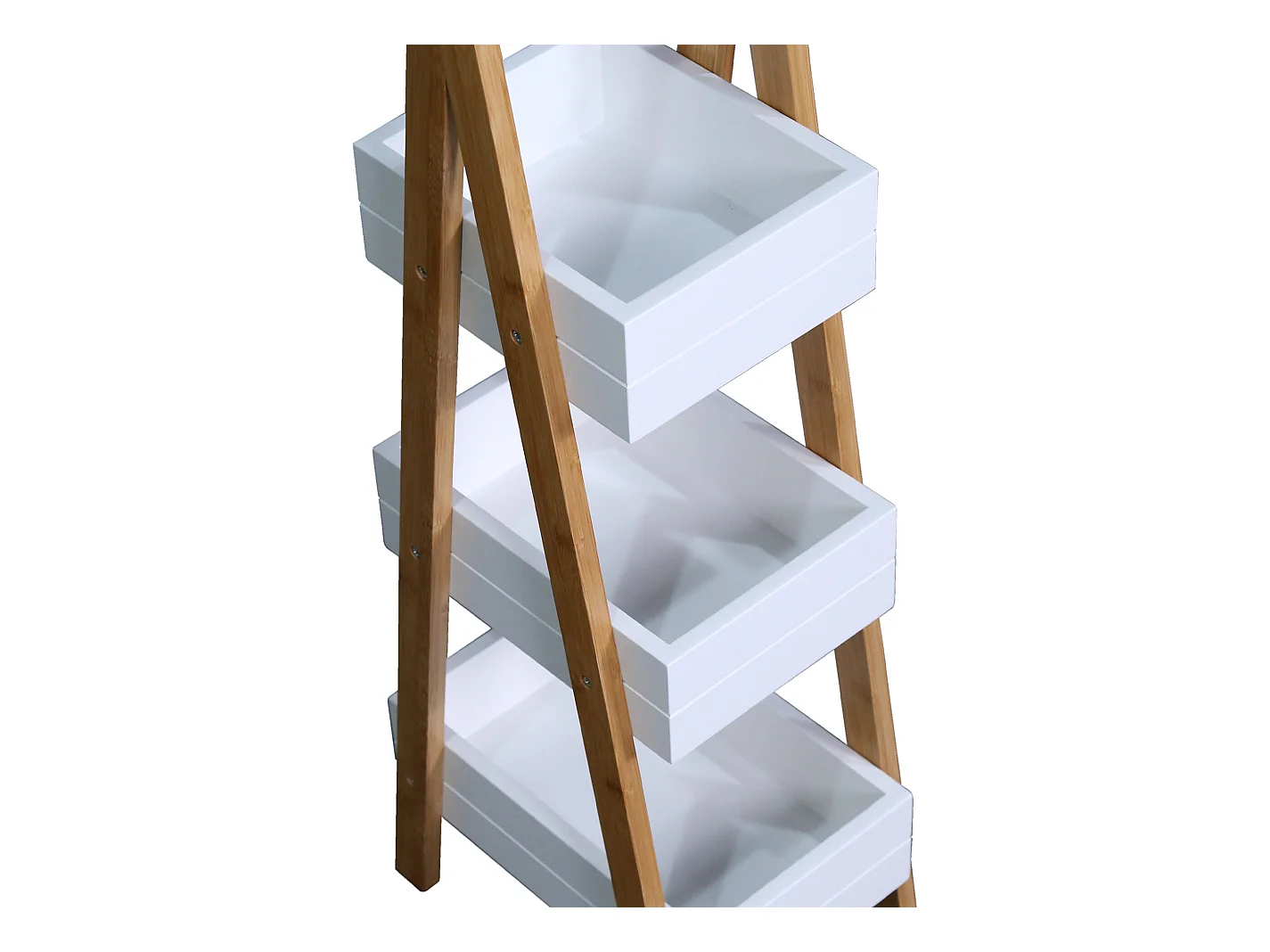 Étagère de salle de bain en Echelle 3 Etagères Mdf Bambu Blanc Brun