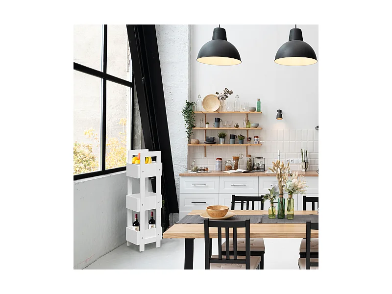 Porte-échelle de cuisine avec 3 Etagères en bois blanc Modernes