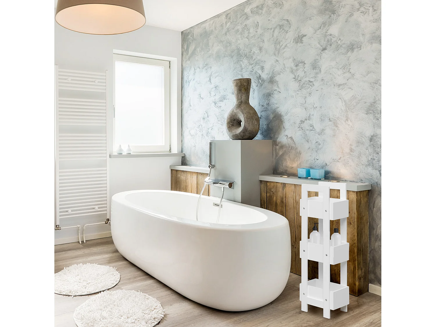 Porte-échelle de cuisine avec 3 Etagères en bois blanc Modernes