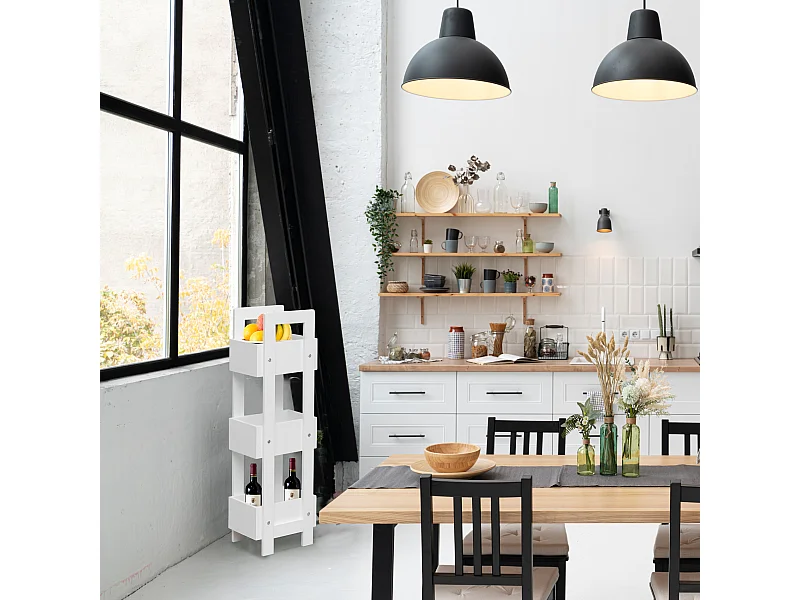 Porte-échelle de cuisine avec 3 Etagères en bois blanc Modernes