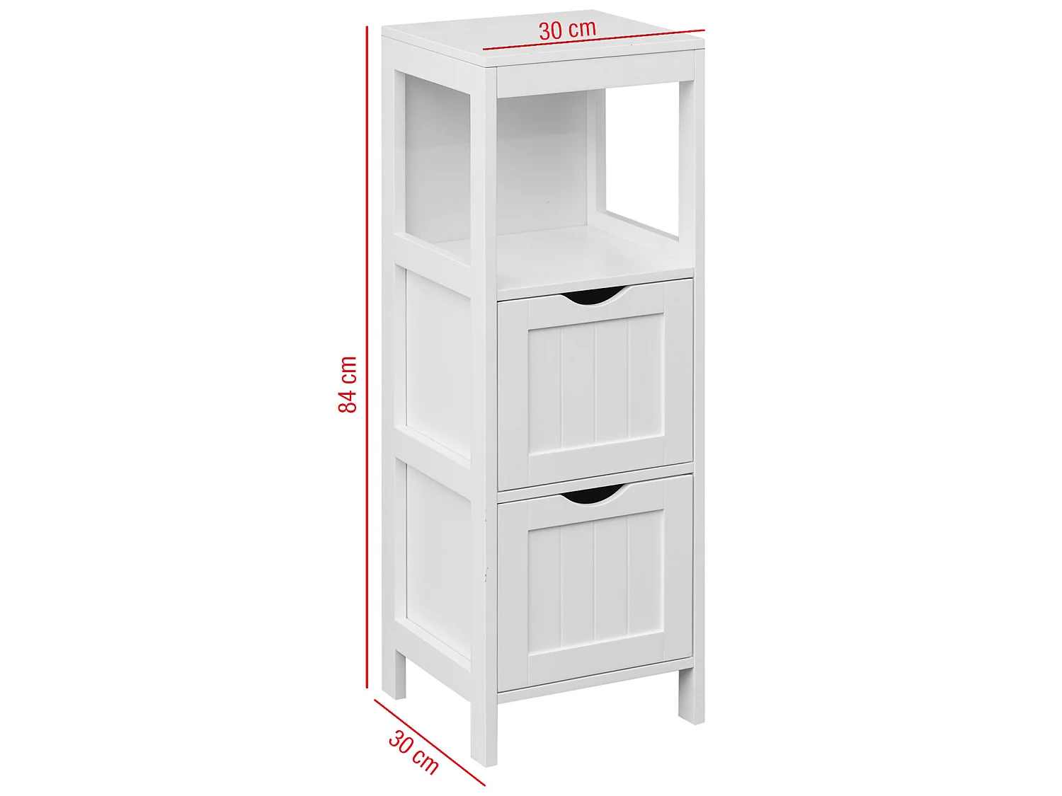 Armoire à colonnes en bois blanc avec 2 tiroirs et une étagère