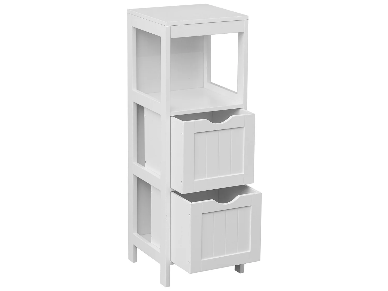 Armoire à colonnes en bois blanc avec 2 tiroirs et une étagère