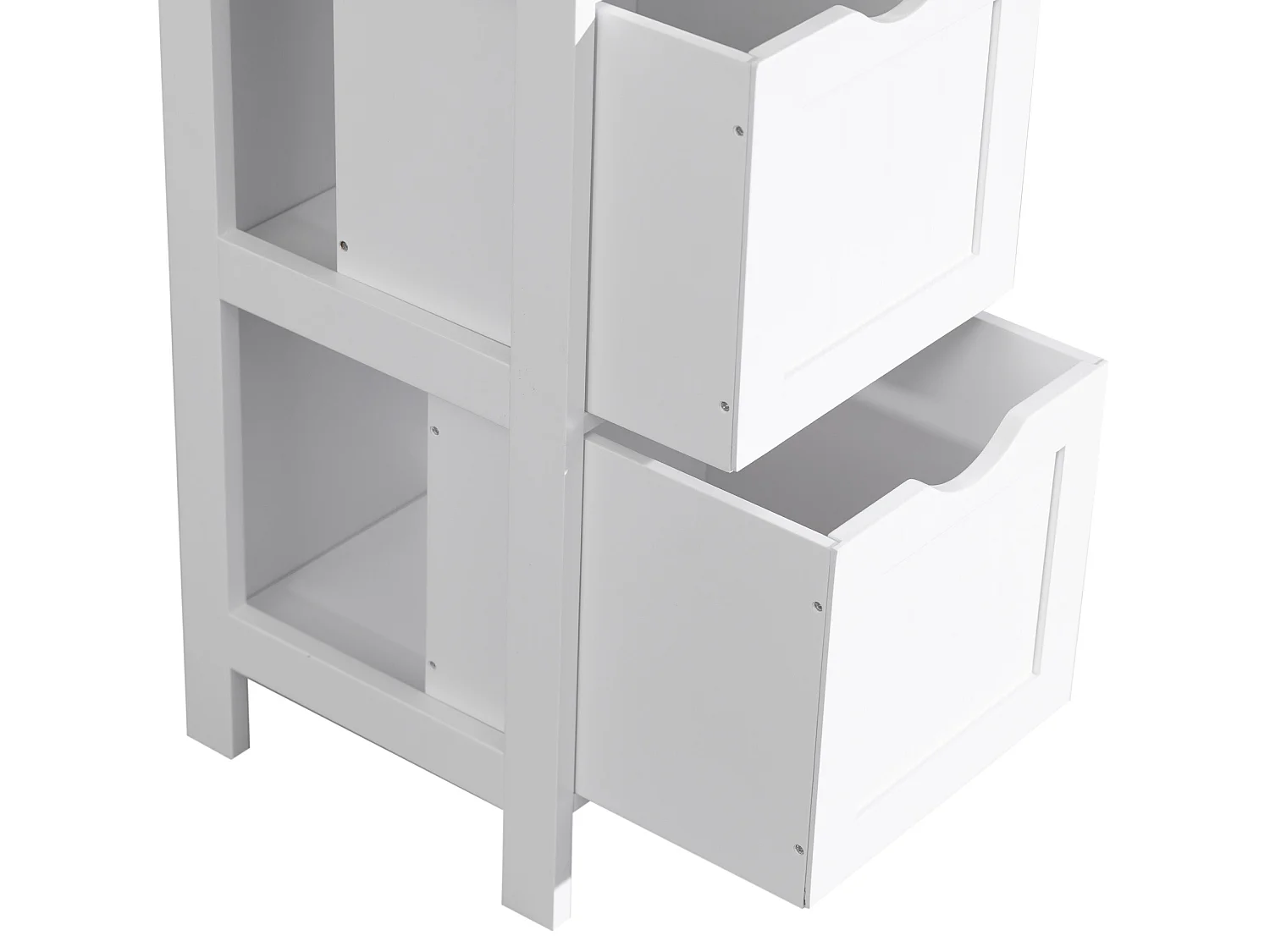 Armoire à colonnes en bois blanc avec 2 tiroirs et une étagère