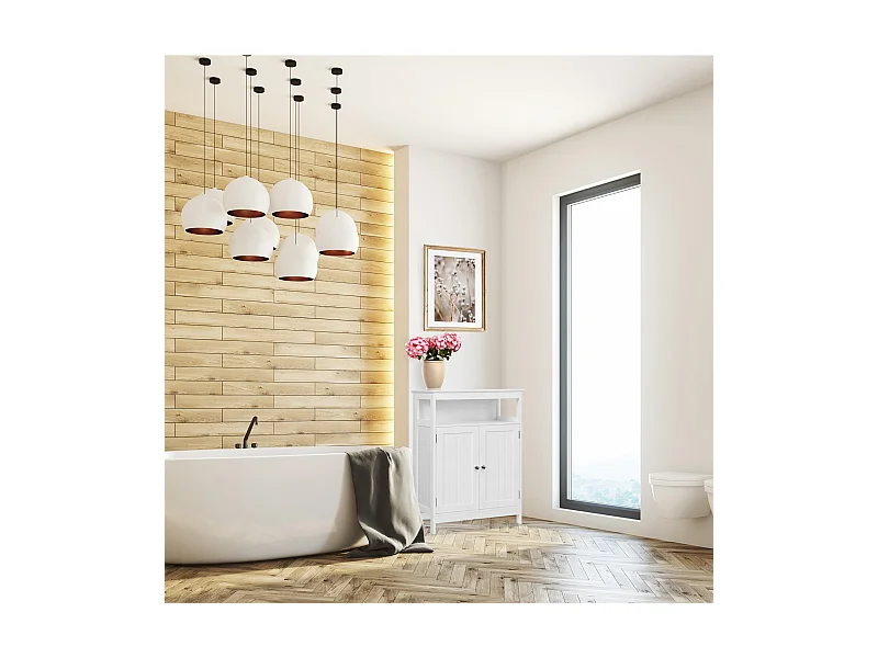 Armoire de salle de bain 2 portes et étagère en bois blanc  moderne