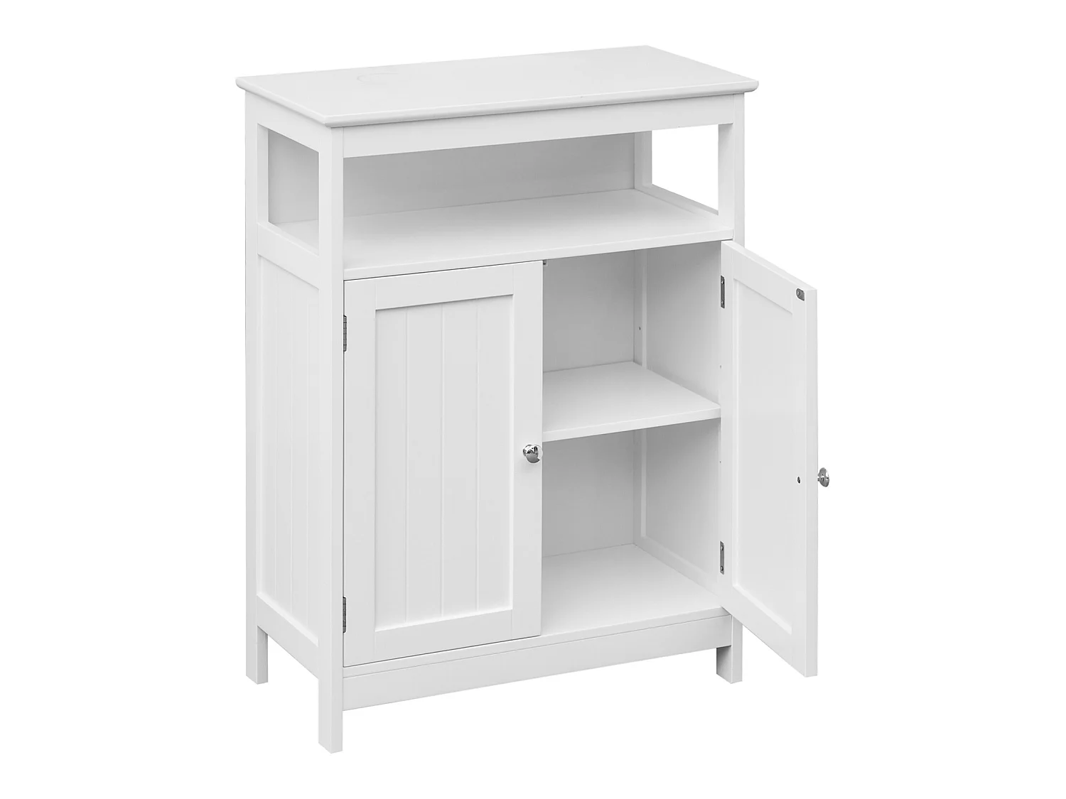 Armoire de salle de bain 2 portes et étagère en bois blanc  moderne