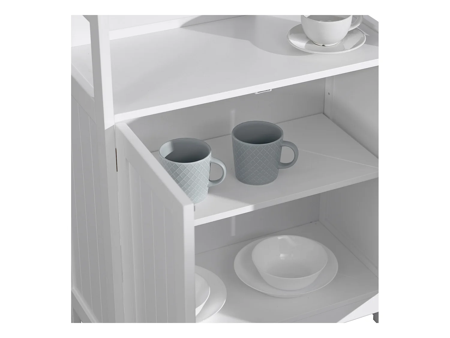 Armoire de salle de bain 2 portes et étagère en bois blanc  moderne