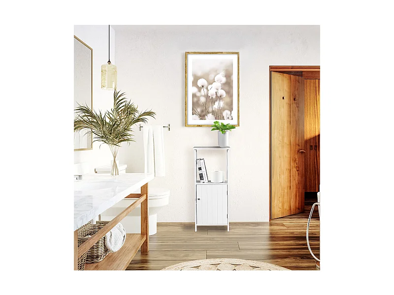 Meuble sur pied Meuble en bois blanc avec étagères pour salle de bains