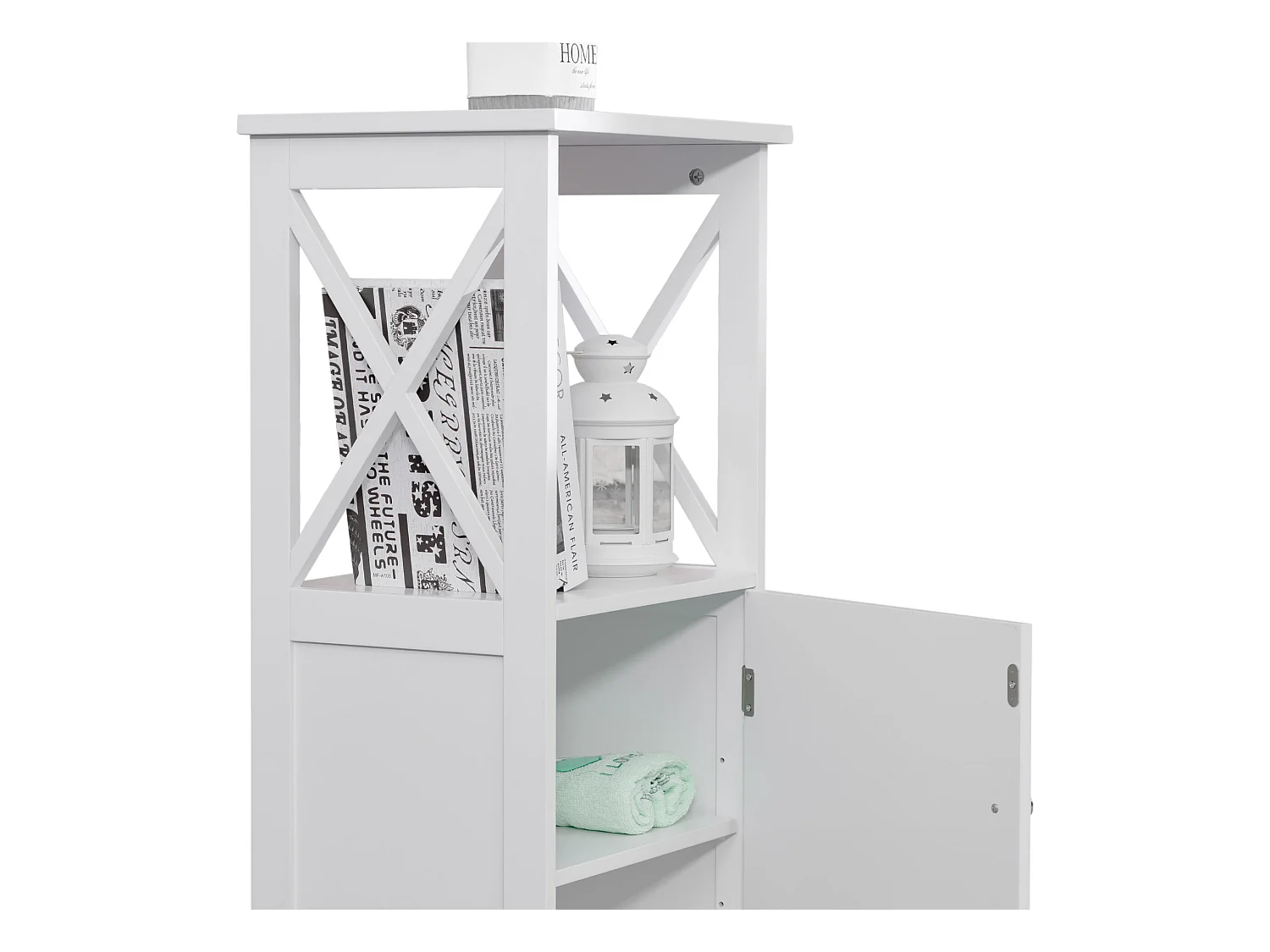 Meuble sur pied Meuble en bois blanc avec étagères pour salle de bains