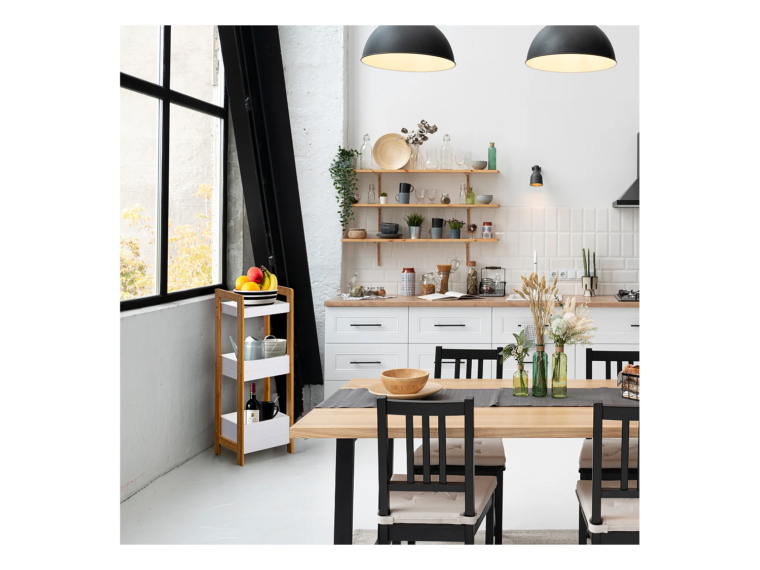 Étagère en échelle Meuble de salle de bain 3 étagères MDF Bambu Blanc