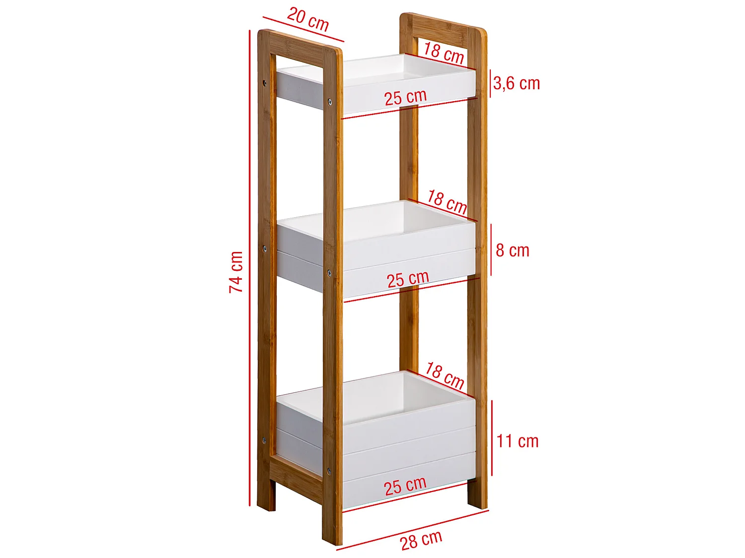 Étagère en échelle Meuble de salle de bain 3 étagères MDF Bambu Blanc