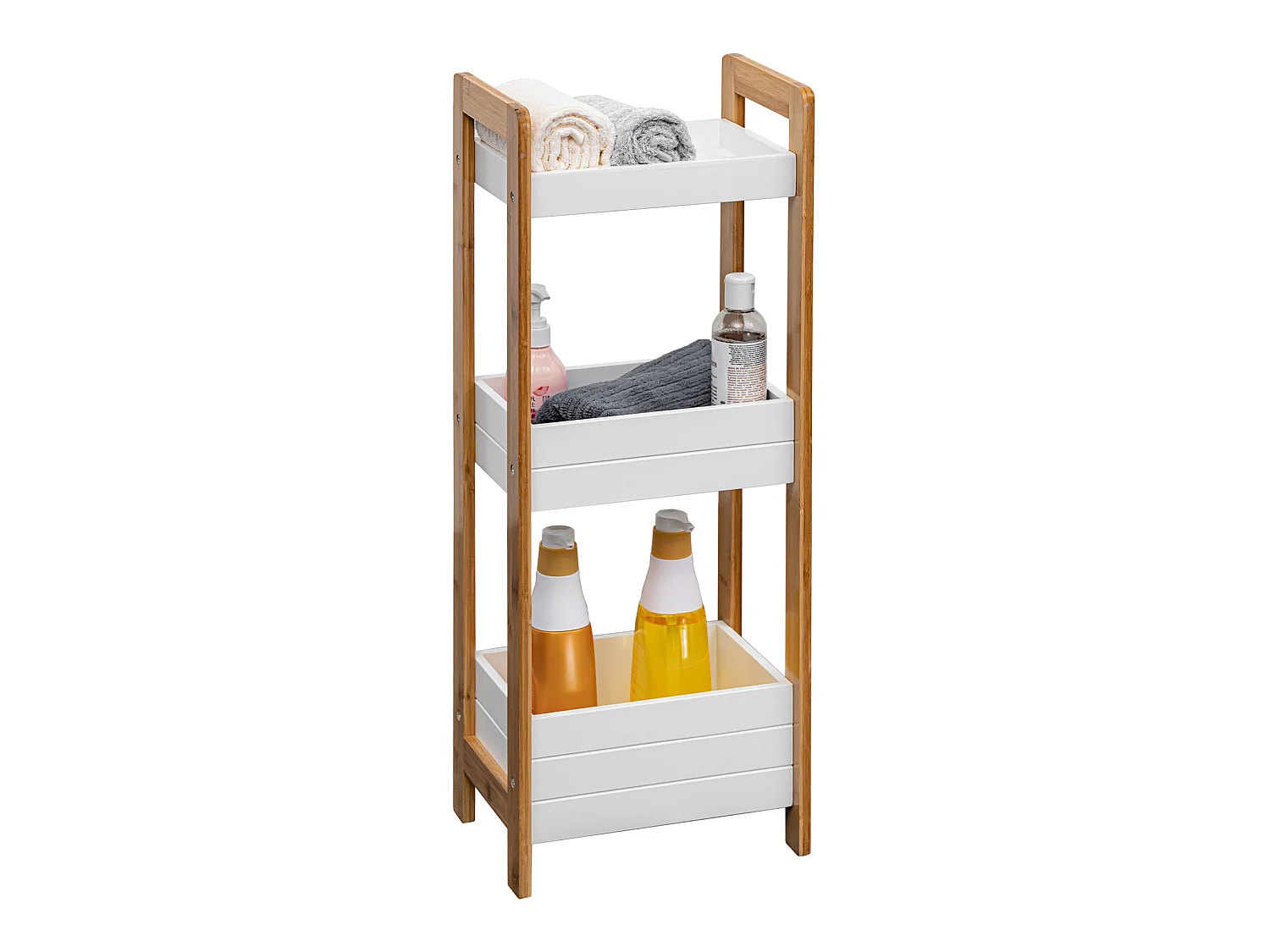 Étagère en échelle Meuble de salle de bain 3 étagères MDF Bambu Blanc