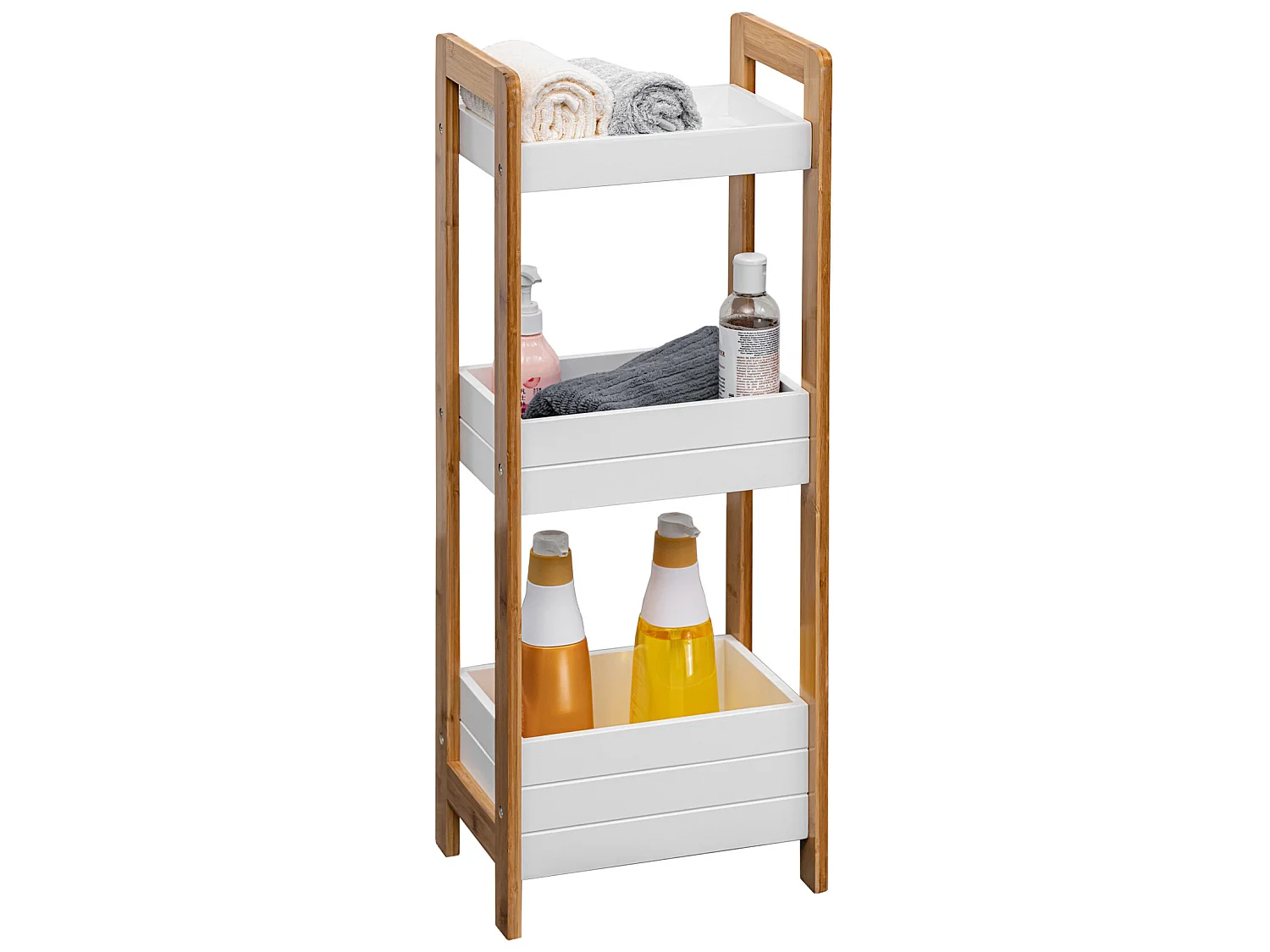 Étagère en échelle Meuble de salle de bain 3 étagères MDF Bambu Blanc