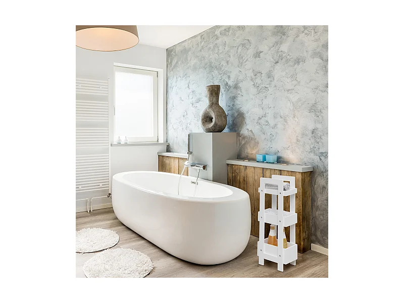 Meuble de salle de bain Etroite 3 Etagères en Bois Blanc