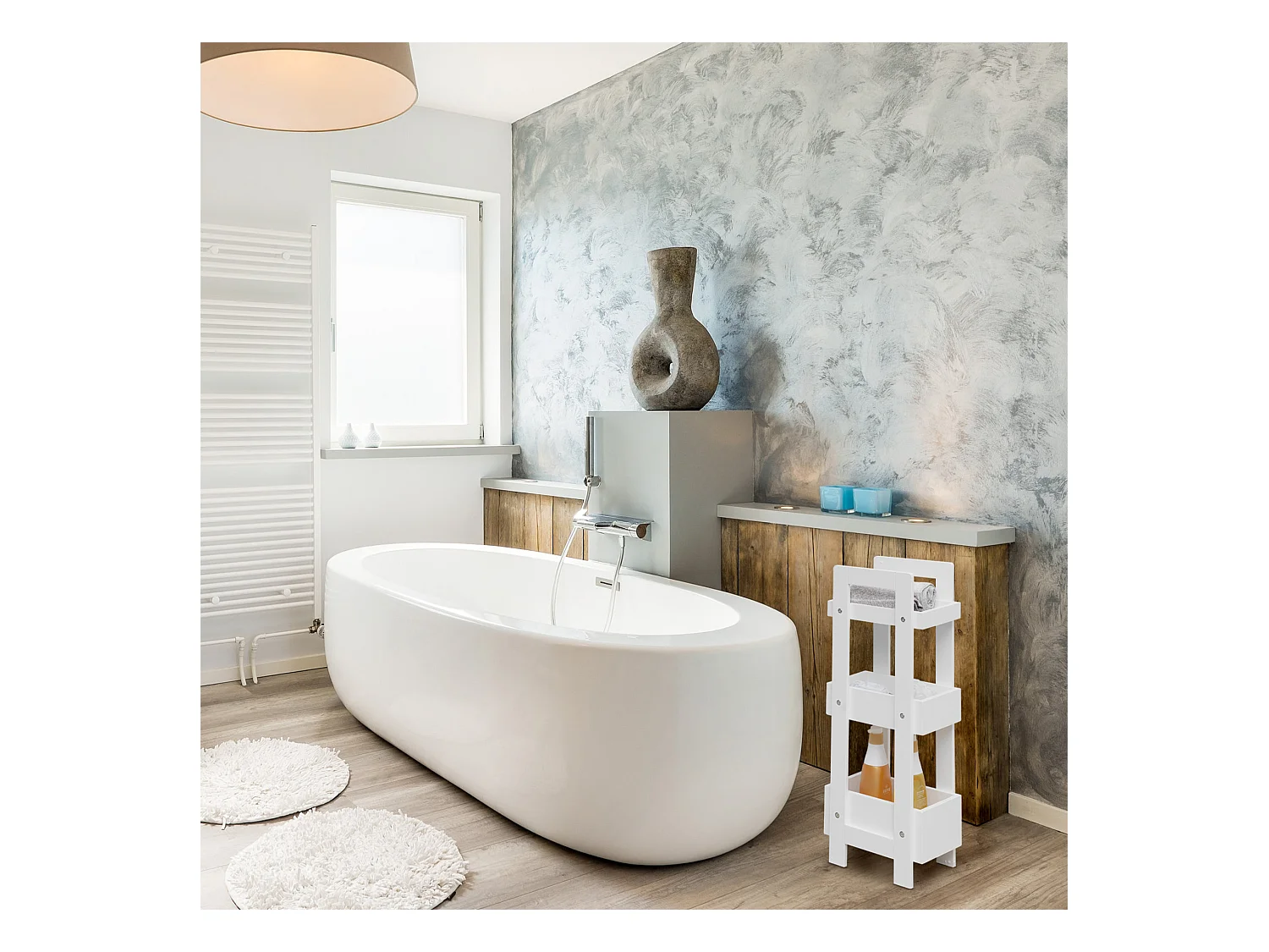 Meuble de salle de bain Etroite 3 Etagères en Bois Blanc