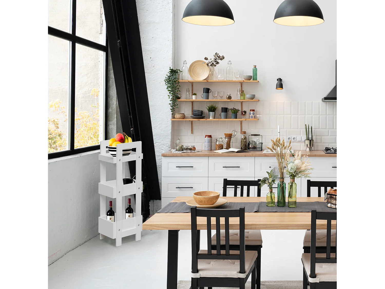 Meuble de salle de bain Etroite 3 Etagères en Bois Blanc