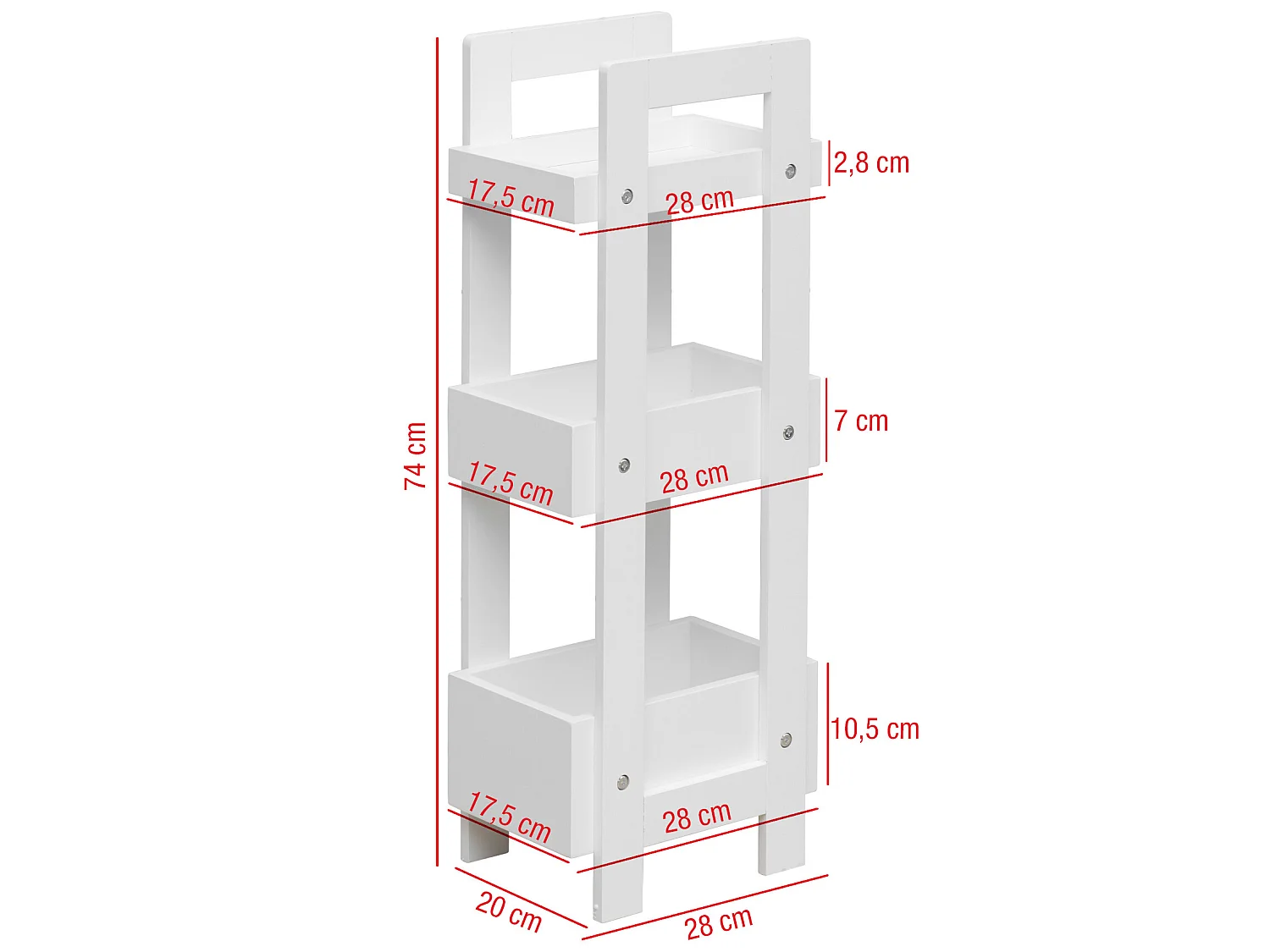 Meuble de salle de bain Etroite 3 Etagères en Bois Blanc