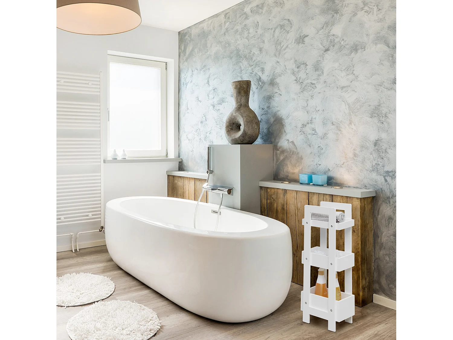 Meuble de salle de bain Etroite 3 Etagères en Bois Blanc