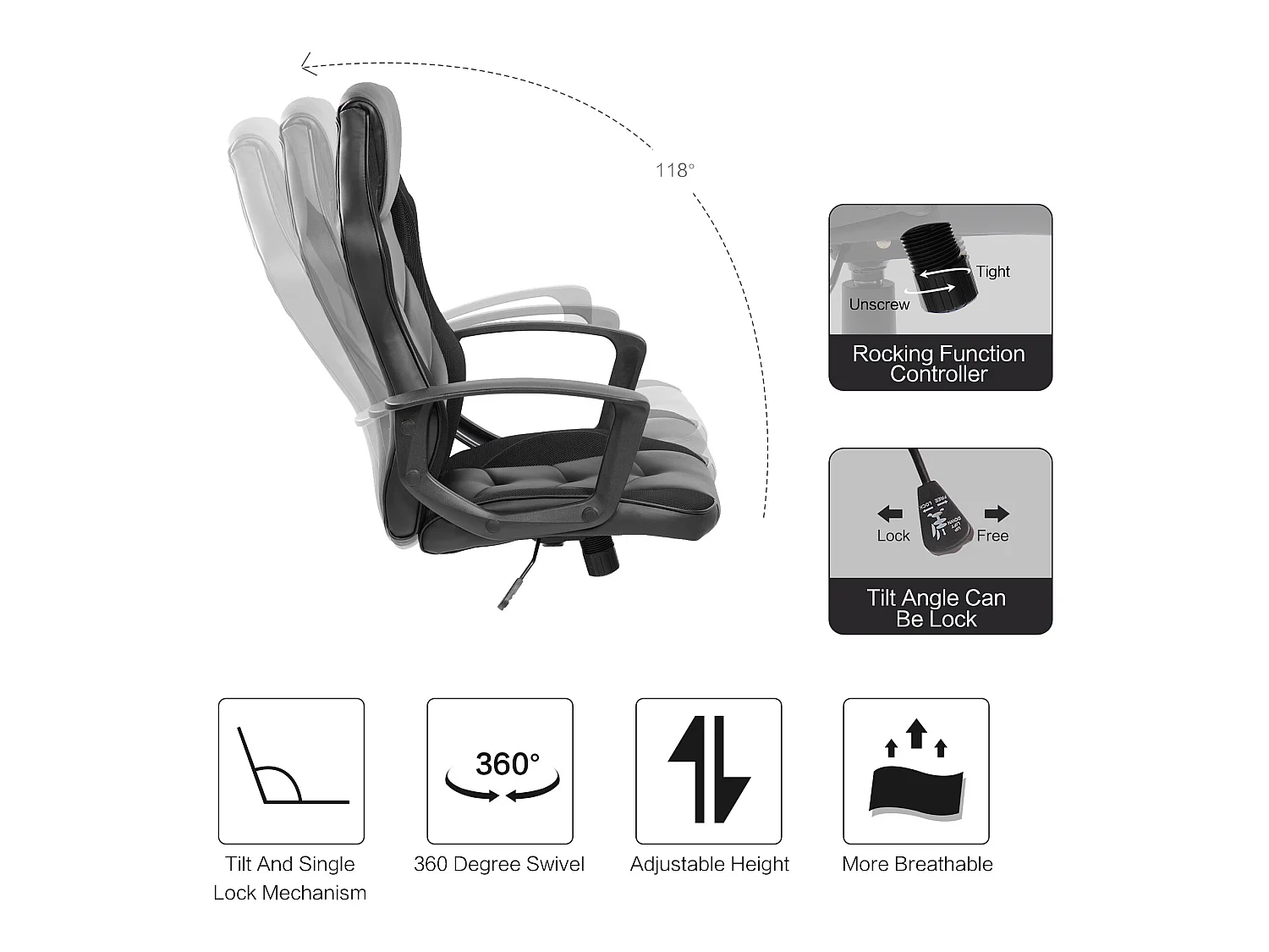 Sedia da Gaming Poltrona ufficio Scrivania Direzionale in Pelle sintetica Nera