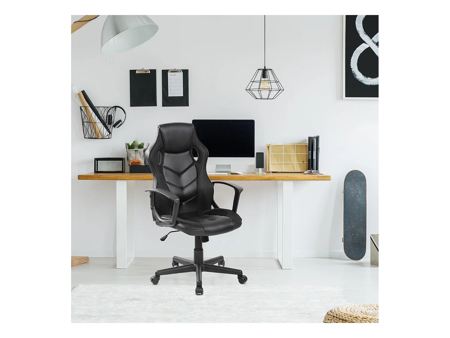 Silla Gaming Silla de escritorio ejecutiva en cuero sintético negro