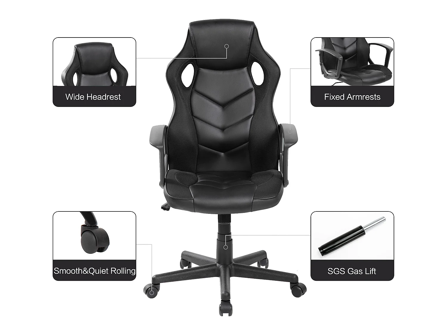 Cadeira de Jogo escritório Cadeira de Mesa Executiva em Couro Sintético Preto