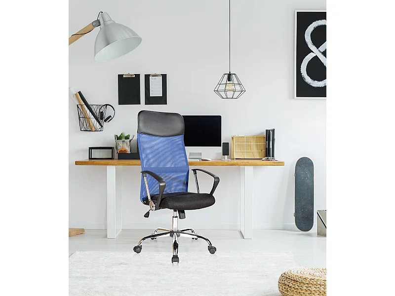 Sedia Ufficio Nera Blu Pu Tessuto A Maglie 113/123x57,5x58,5