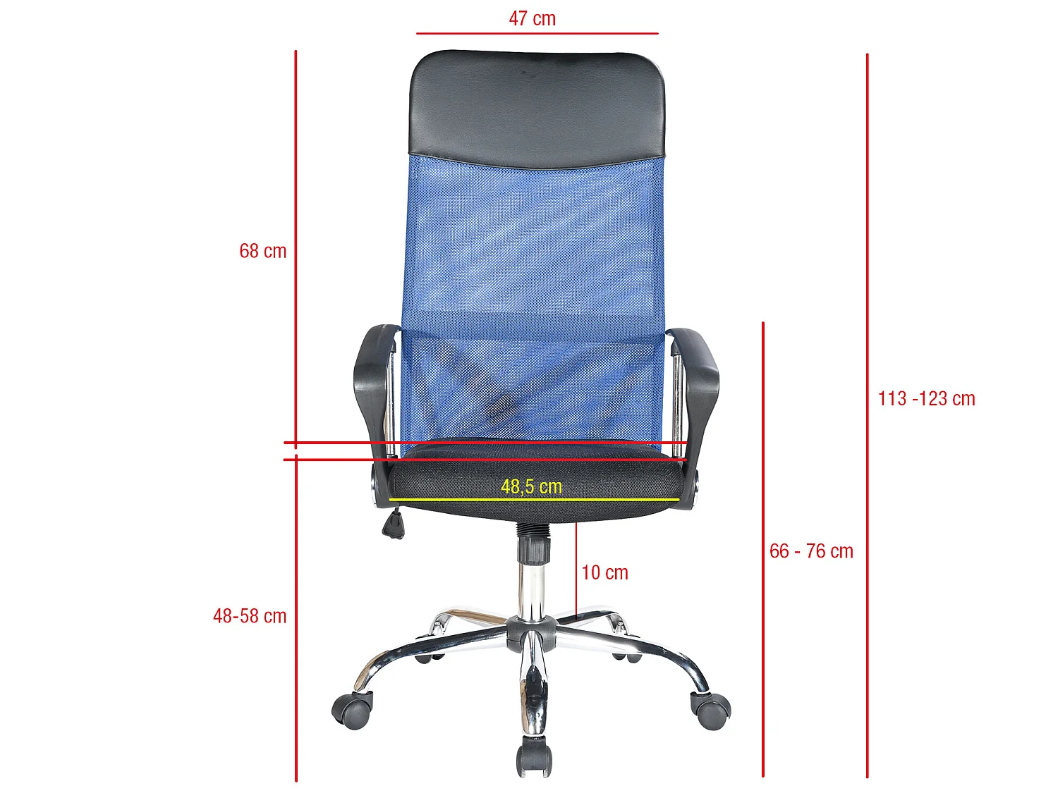 Sedia Ufficio Nera Blu Pu Tessuto A Maglie 113/123x57,5x58,5