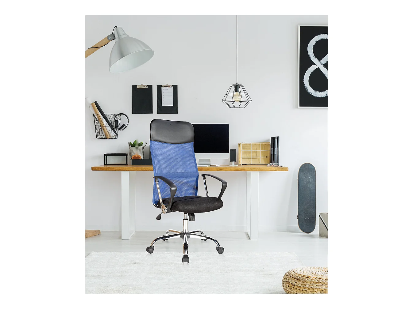 Chaise De Bureau Noir Bleu Tissu Respirant Pu 113 /123x57,5x58,5