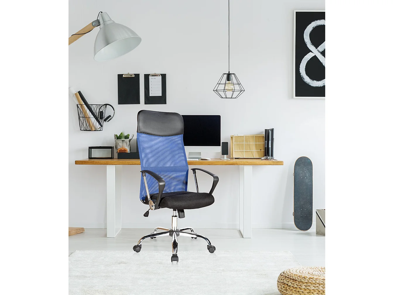 Chaise De Bureau Noir Bleu Tissu Respirant Pu 113 /123x57,5x58,5