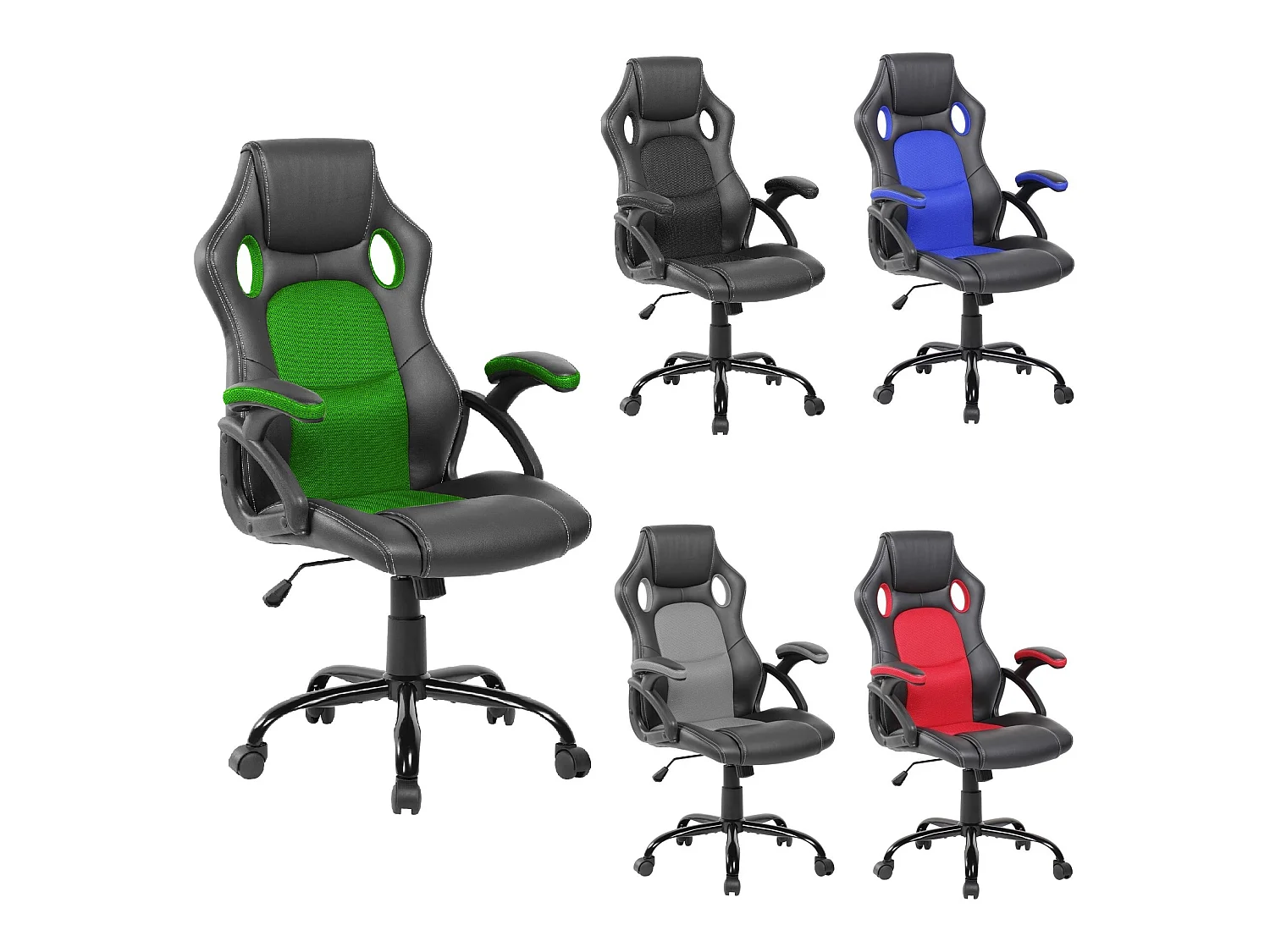 Sedia Game Poltrona Nero Verde Nylon Finta Pelle Ruote 120x66x63