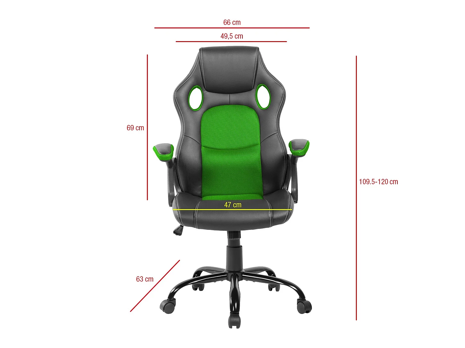 Sedia Game Poltrona Nero Verde Nylon Finta Pelle Ruote 120x66x63