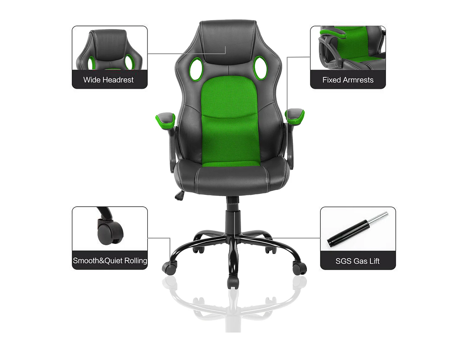 Sedia Game Poltrona Nero Verde Nylon Finta Pelle Ruote 120x66x63