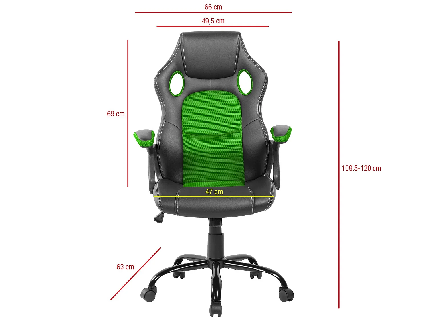Chaise De Bureau Fauteuil Gamer Noir Vert Simili-cuir 120x66x63
