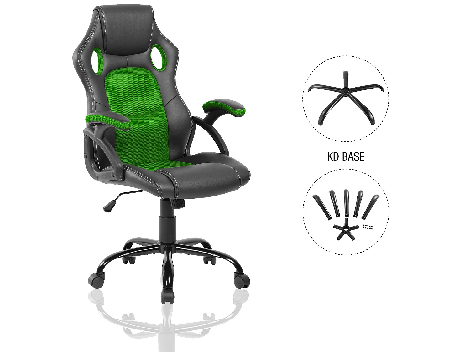 Chaise De Bureau Fauteuil Gamer Noir Vert Simili-cuir 120x66x63