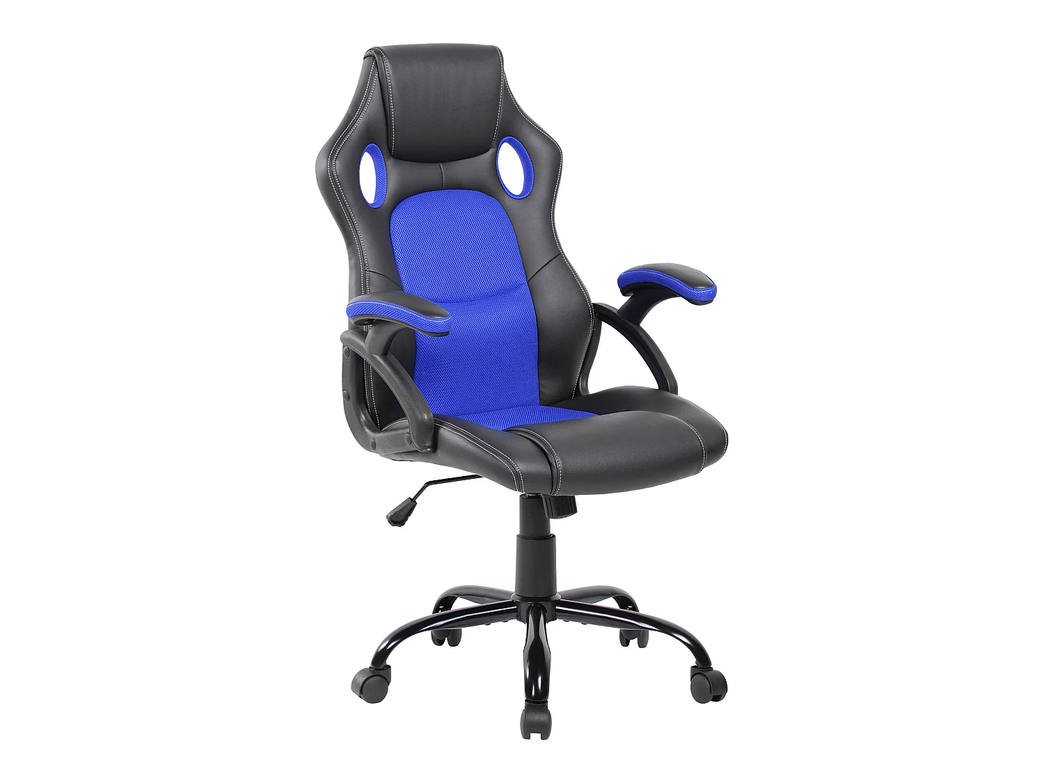 Poltrona Ufficio Sedia Nero Blu Nylon Finta Pelle 120x66x63