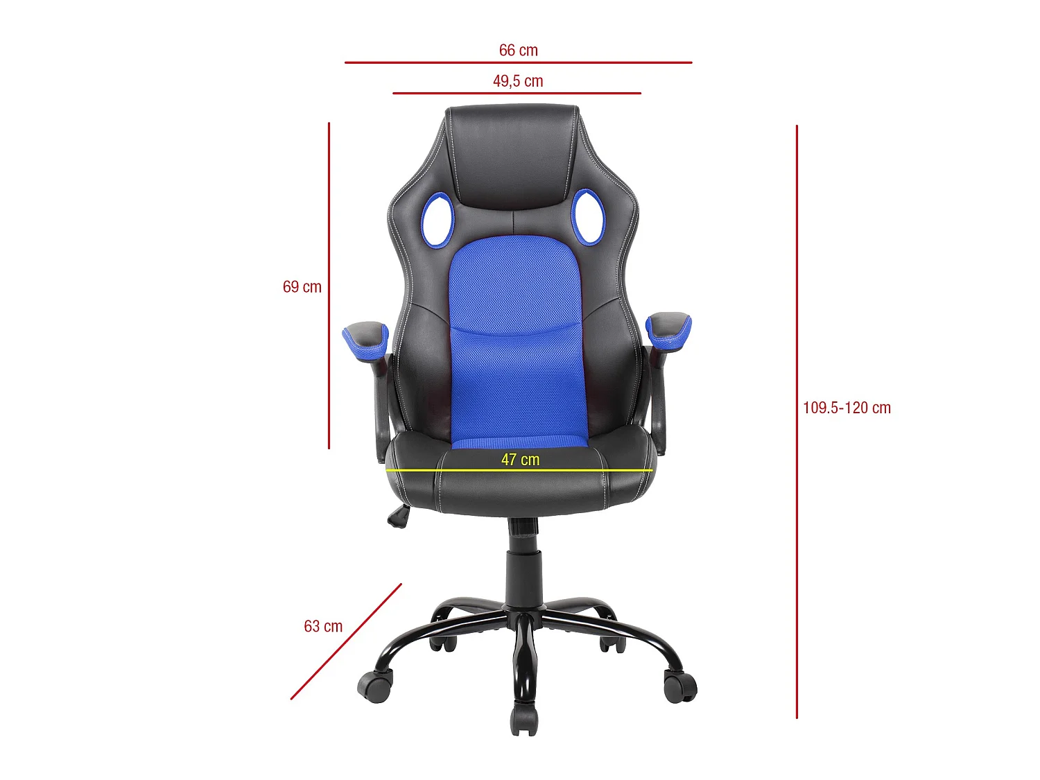 Poltrona Ufficio Sedia Nero Blu Nylon Finta Pelle 120x66x63