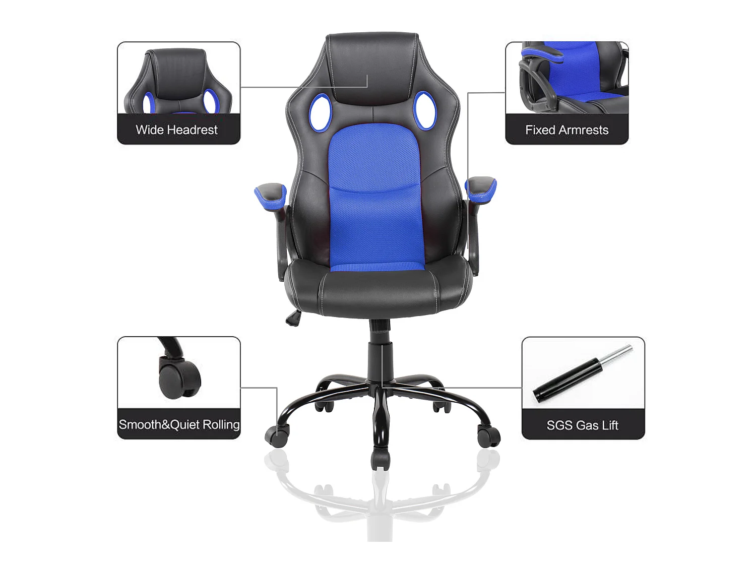 Poltrona Ufficio Sedia Nero Blu Nylon Finta Pelle 120x66x63