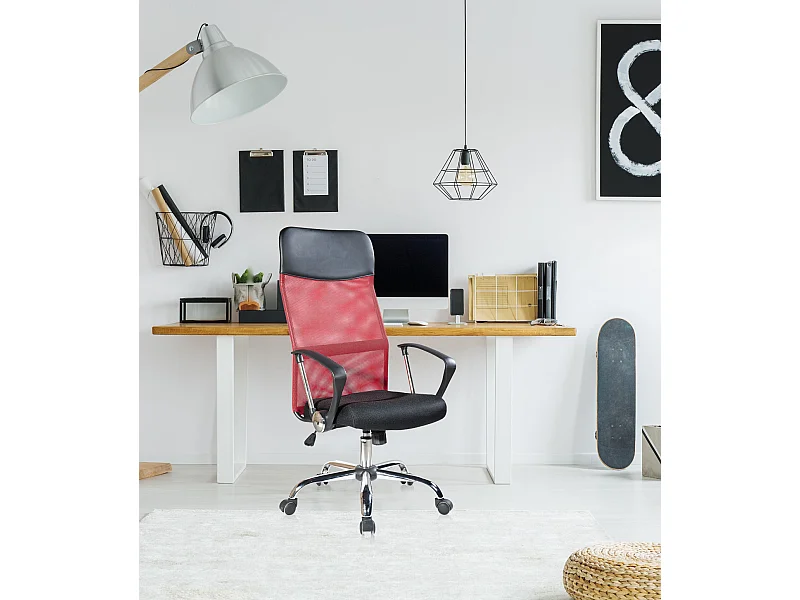 Poltrona Sedia Scrivania Rosso Nera Ruote 113/123x57,5x58,5