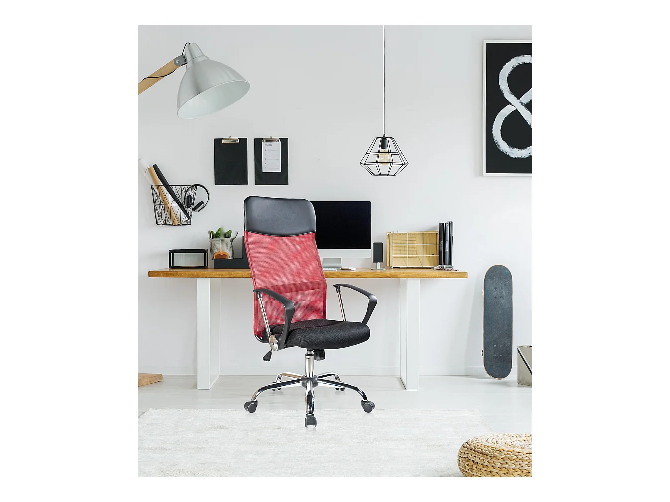 Fauteuil Bureau Chaise Rouge Noir Avec Roues 113/123x57,5x58,5