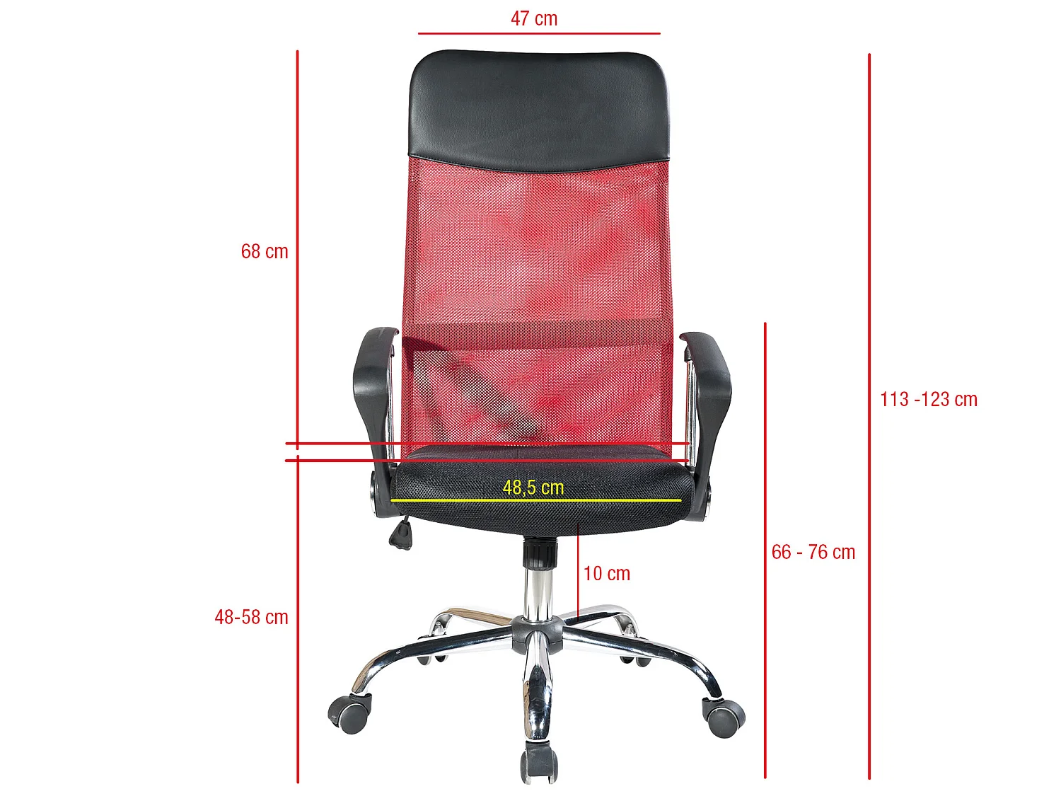 Rebecca Mobili Cadeira de Secretária de Poltrona Rodas Vermelhas Pretas 113/123x57,5x58,5