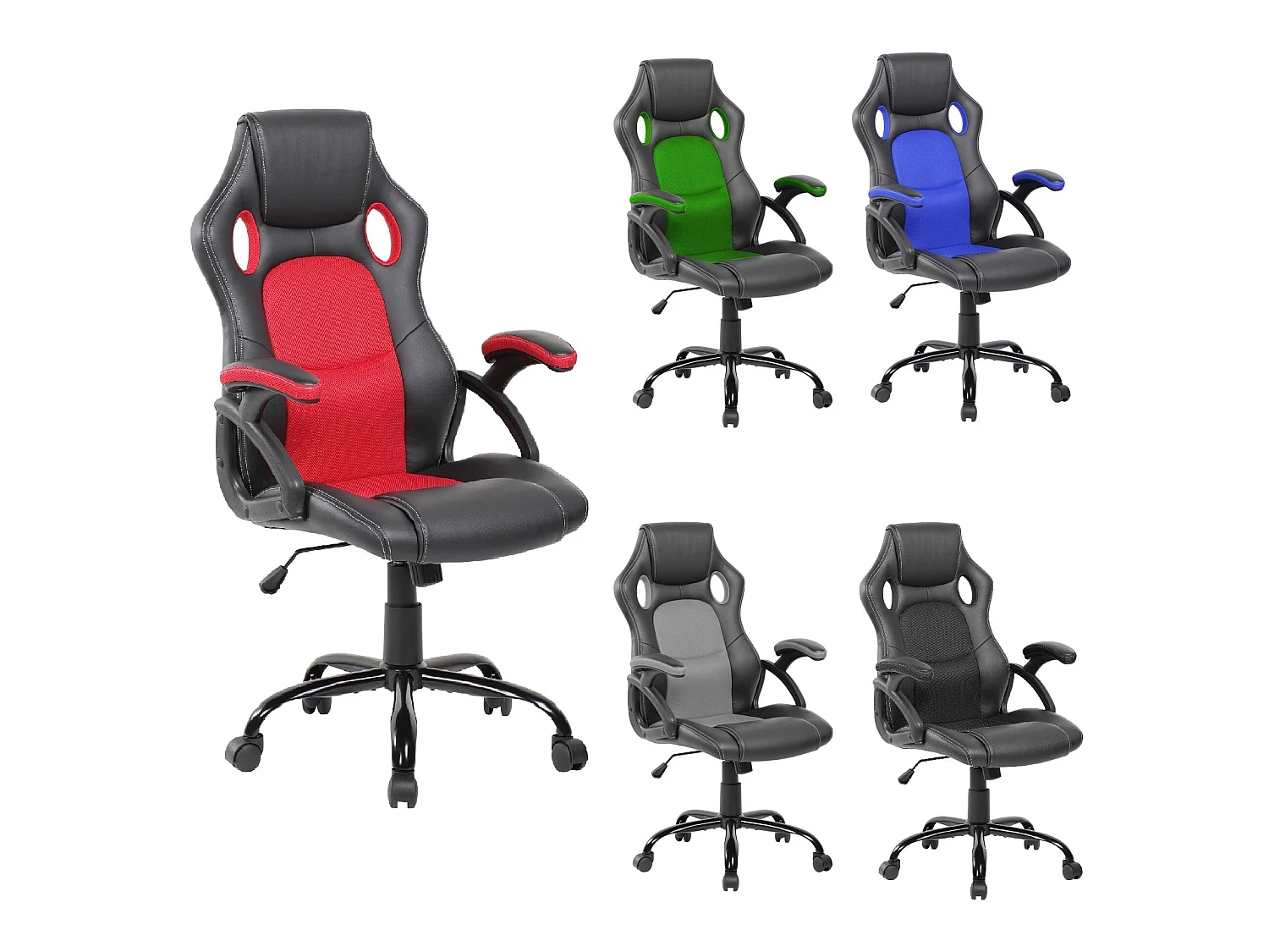 Sedia Ufficio Poltrona Nera Rossa Similpelle Nylon 120x66x63