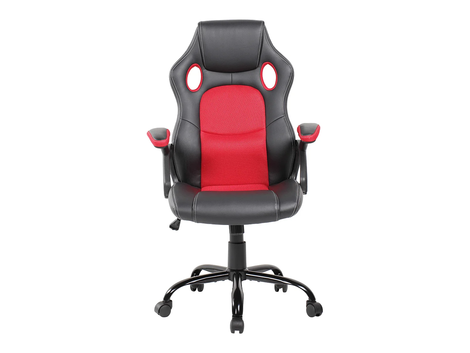 Sedia Ufficio Poltrona Nera Rossa Similpelle Nylon 120x66x63