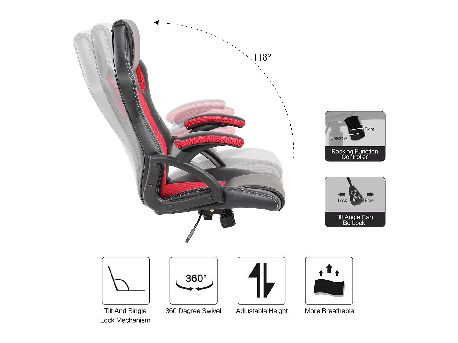 Sedia Ufficio Poltrona Nera Rossa Similpelle Nylon 120x66x63